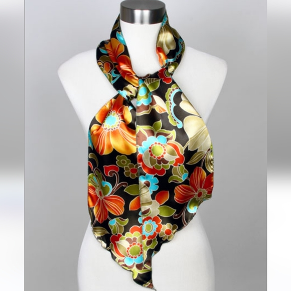 Space Age Inc. A  Beautiful Multi-Sized Floral Print Satin Scarf/Belt - Picture 7 of 7
